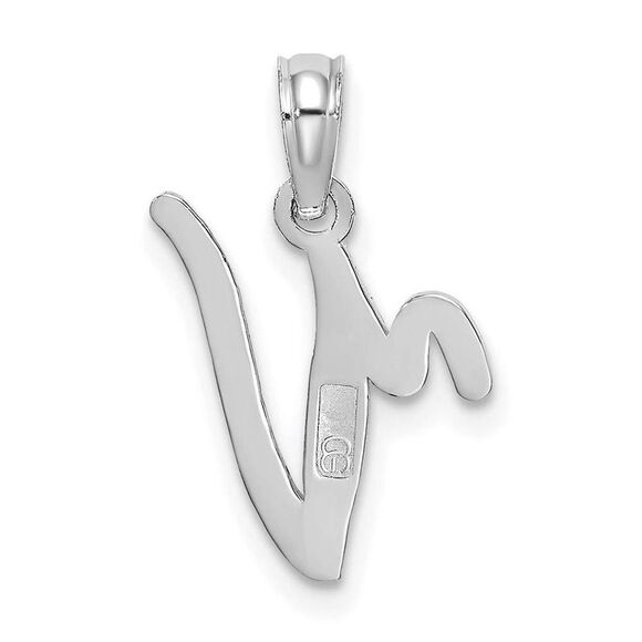 10K White Gold Polished V Script Initial Charm - Picture 9 of 9